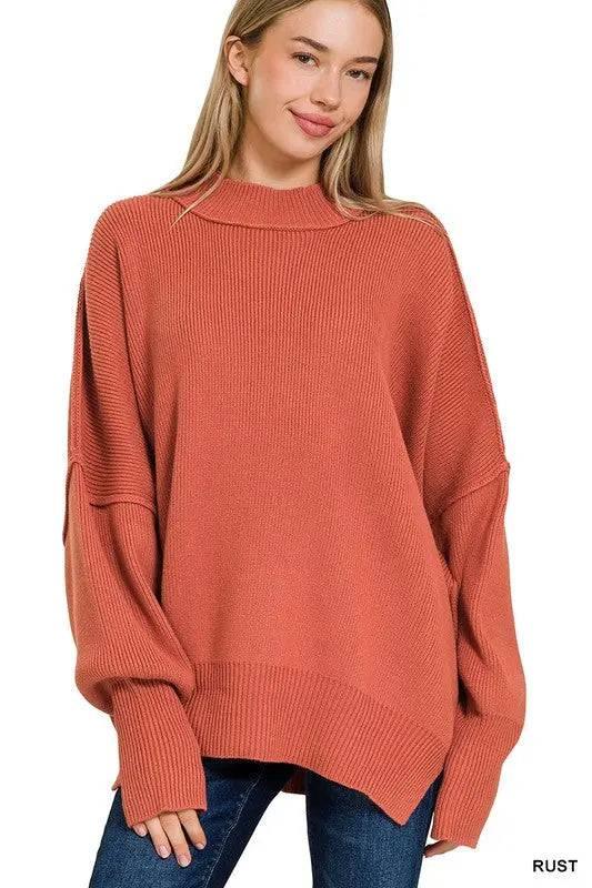 Side slit oversized sweater RUST S M