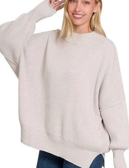 Side slit oversized sweater