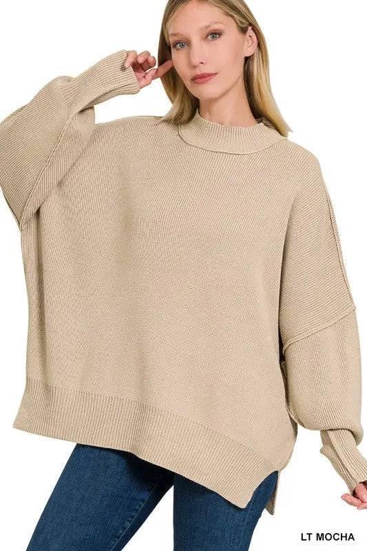 Side slit oversized sweater