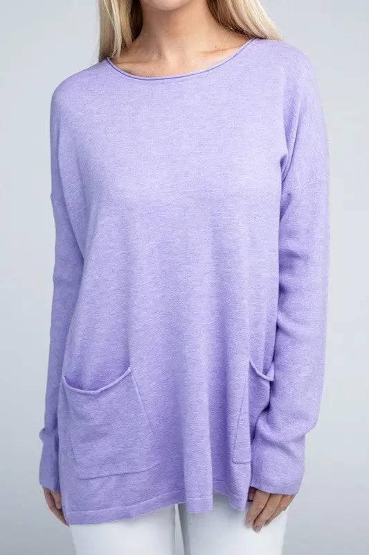 Viscose front pockets sweater H LAVENDER