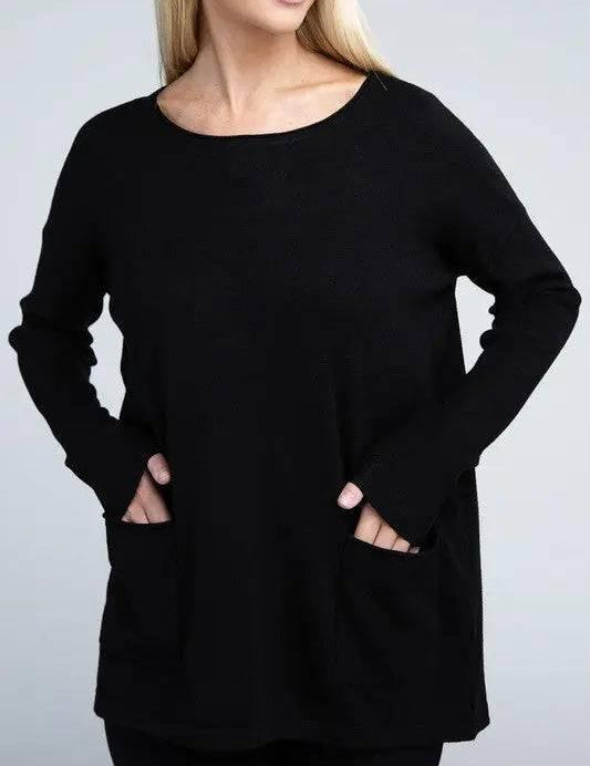 Viscose front pockets sweater BLACK