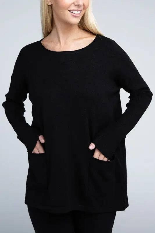 Viscose front pockets sweater BLACK