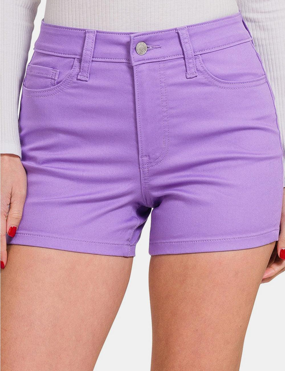 Zenana High Waist Denim Shorts Lavender M Shorts