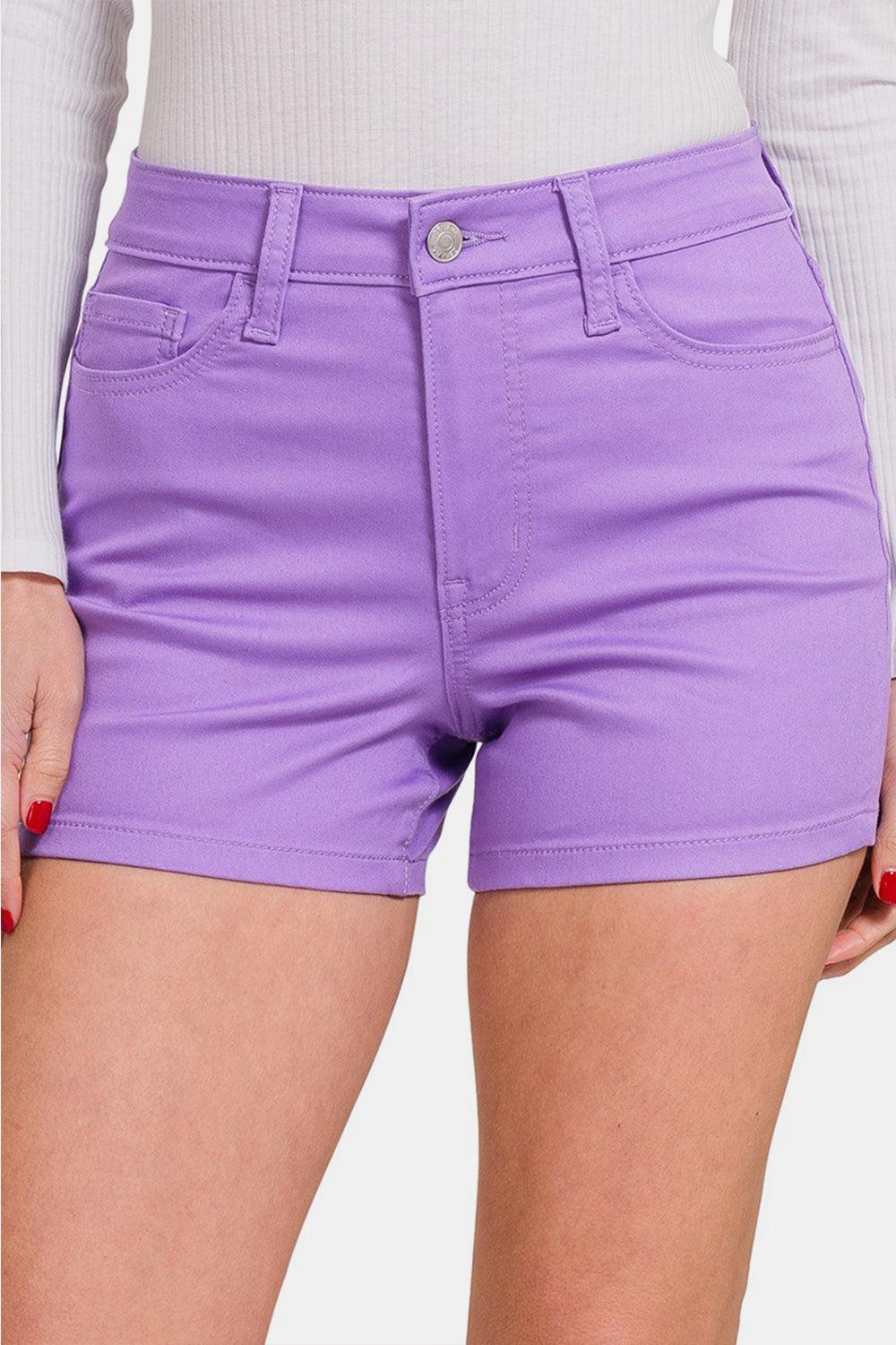 Zenana High Waist Denim Shorts Lavender Shorts
