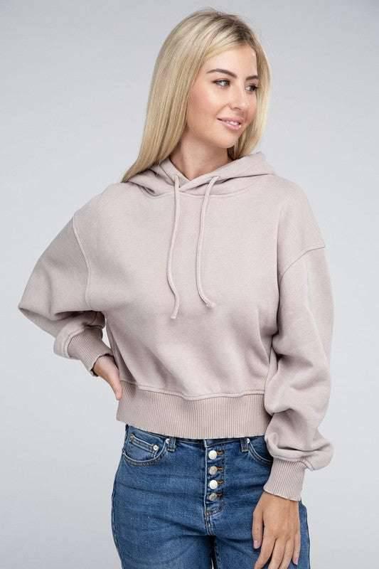 Zenana Acid Washed Cropped Hoodie Hoodies