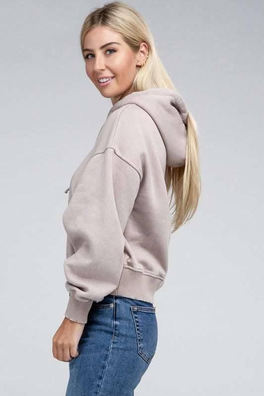 Zenana Acid Washed Cropped Hoodie Hoodies