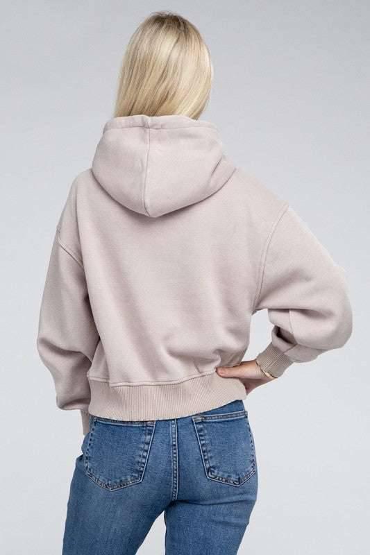 Zenana Acid Washed Cropped Hoodie Hoodies