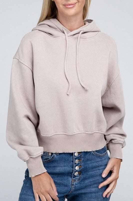 Zenana Acid Washed Cropped Hoodie Hoodies