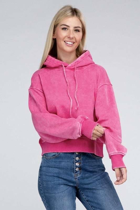 Zenana Acid Washed Cropped Hoodie Hoodies