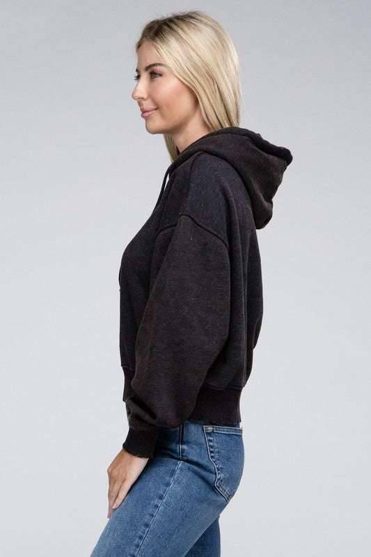 Zenana Acid Washed Cropped Hoodie Hoodies