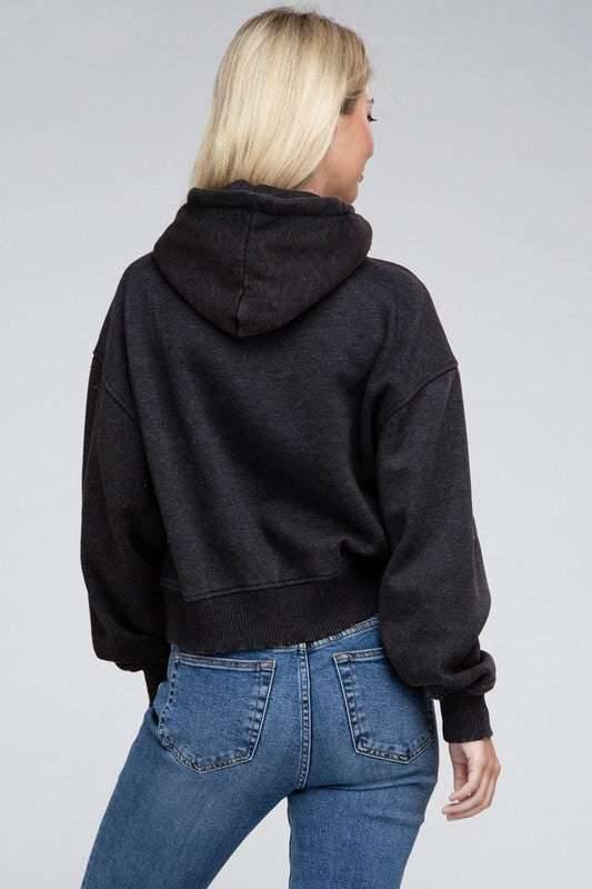 Zenana Acid Washed Cropped Hoodie Hoodies