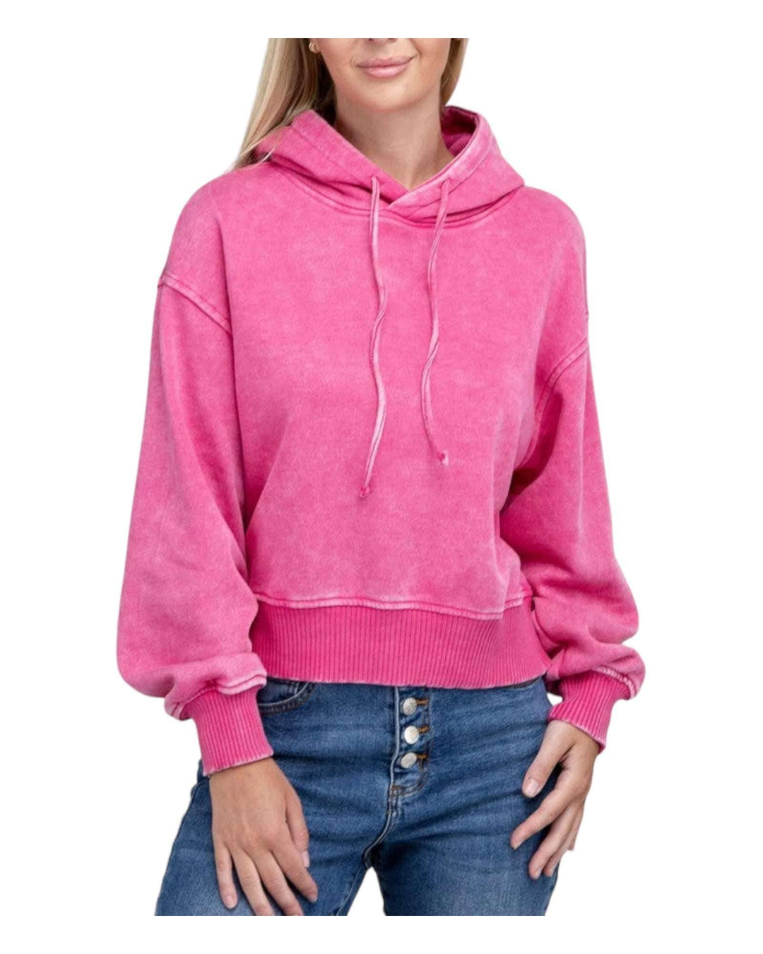 Zenana Acid Washed Cropped Hoodie Hoodies