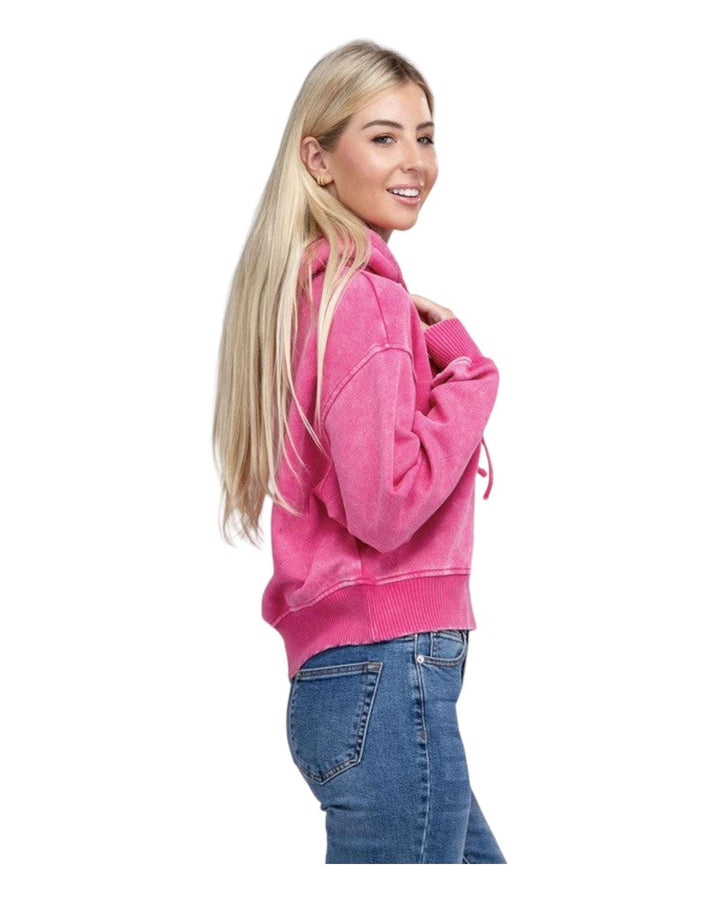 Zenana Acid Washed Cropped Hoodie Hoodies