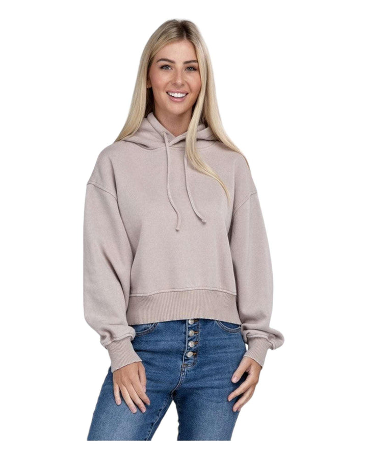 Zenana Acid Washed Cropped Hoodie Hoodies