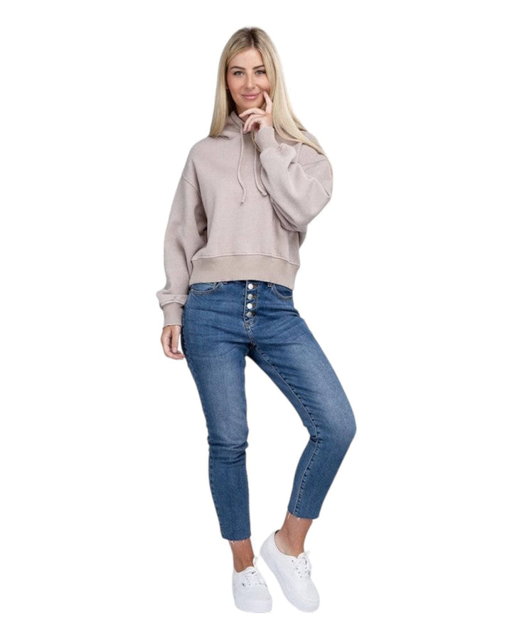 Zenana Acid Washed Cropped Hoodie Hoodies