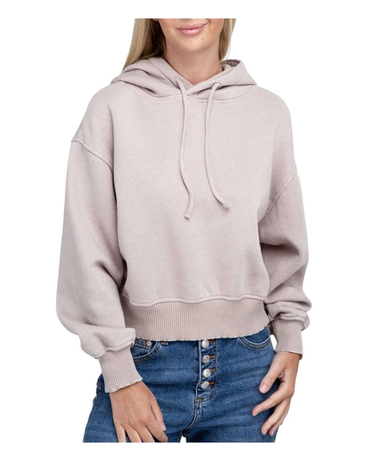 Zenana Acid Washed Cropped Hoodie Hoodies