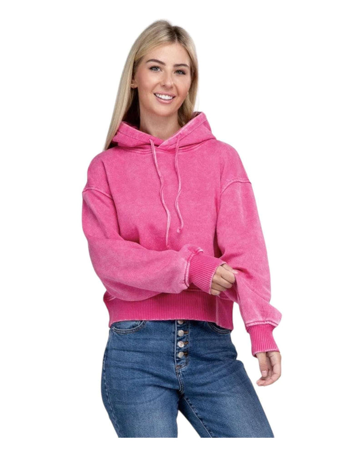 Zenana Acid Washed Cropped Hoodie Hoodies