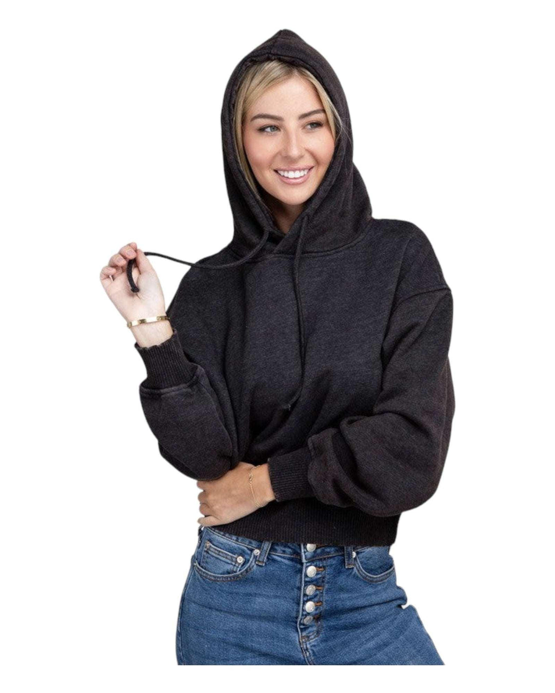 Zenana Acid Washed Cropped Hoodie Hoodies