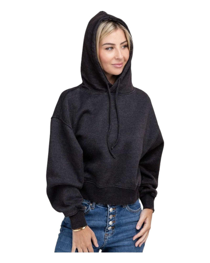 Zenana Acid Washed Cropped Hoodie Hoodies