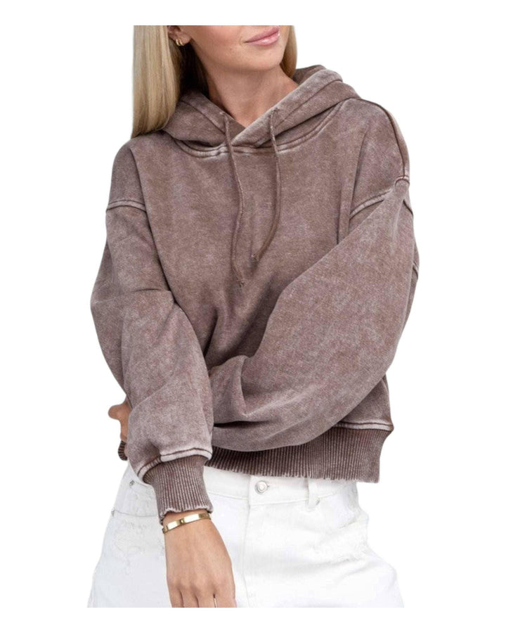 Zenana Acid Washed Cropped Hoodie Hoodies