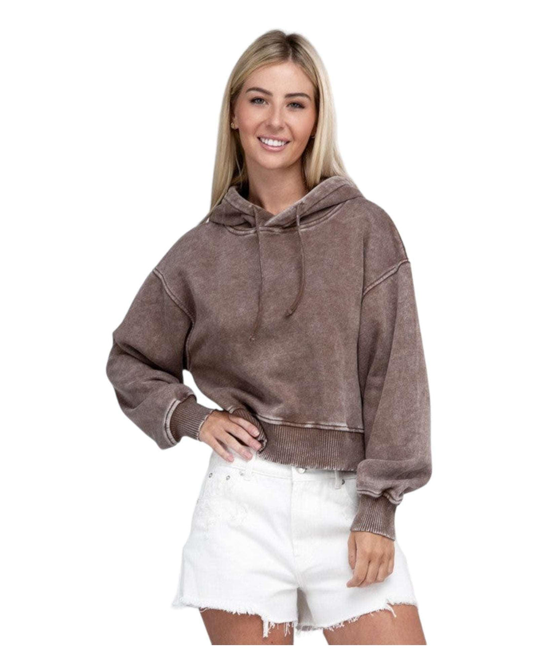 Zenana Acid Washed Cropped Hoodie Hoodies