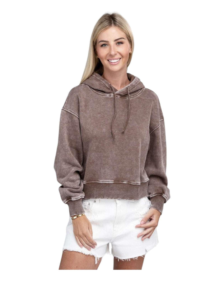 Zenana Acid Washed Cropped Hoodie Hoodies