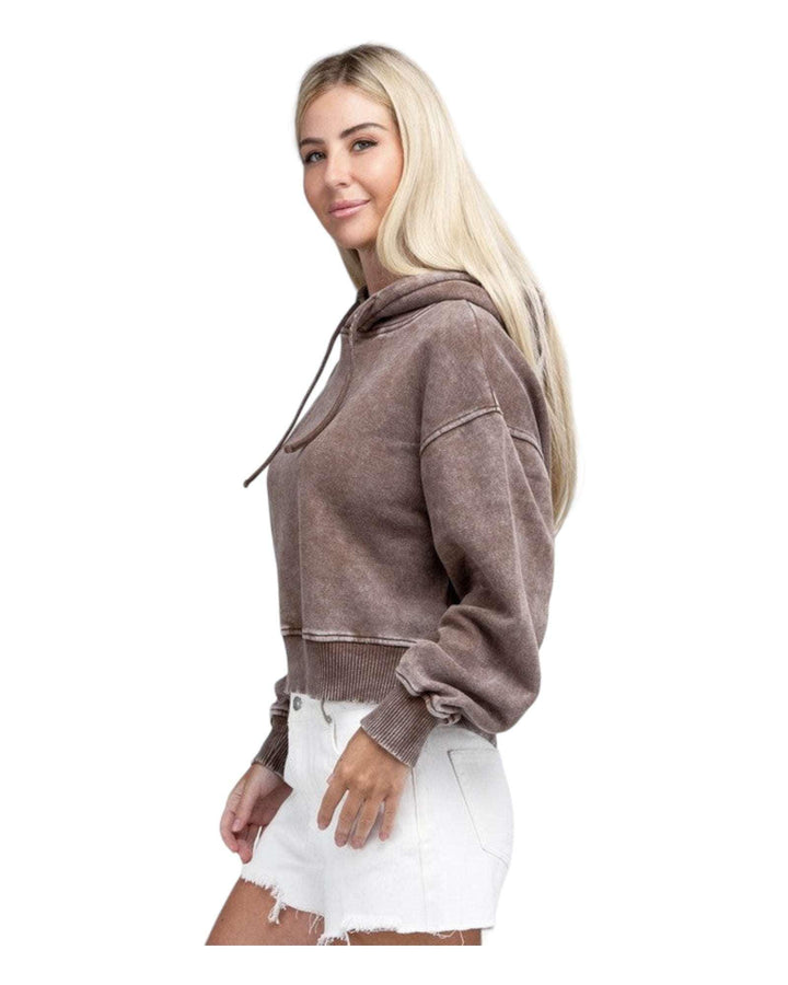 Zenana Acid Washed Cropped Hoodie Hoodies