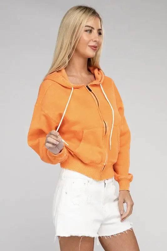 Zenana fleece cropped zip-up hoodie Hoodies