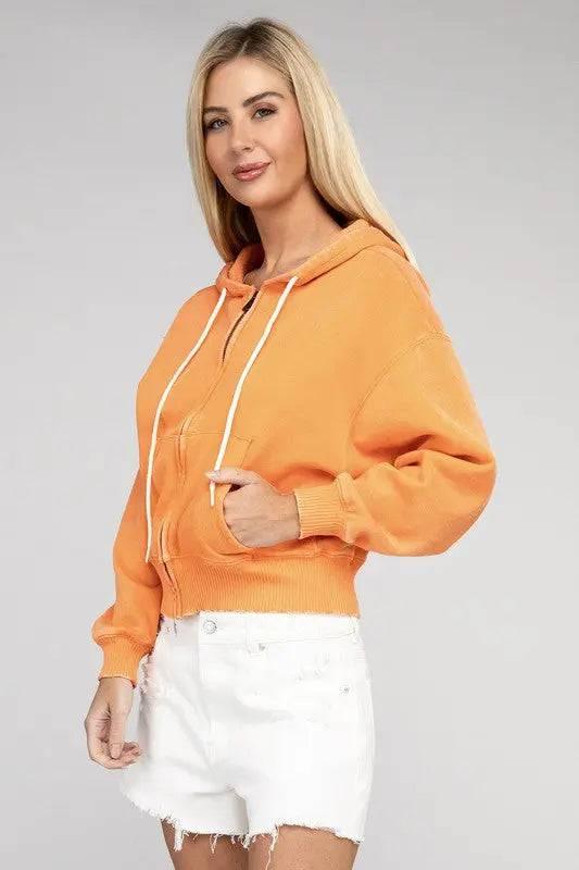 Zenana fleece cropped zip-up hoodie Hoodies