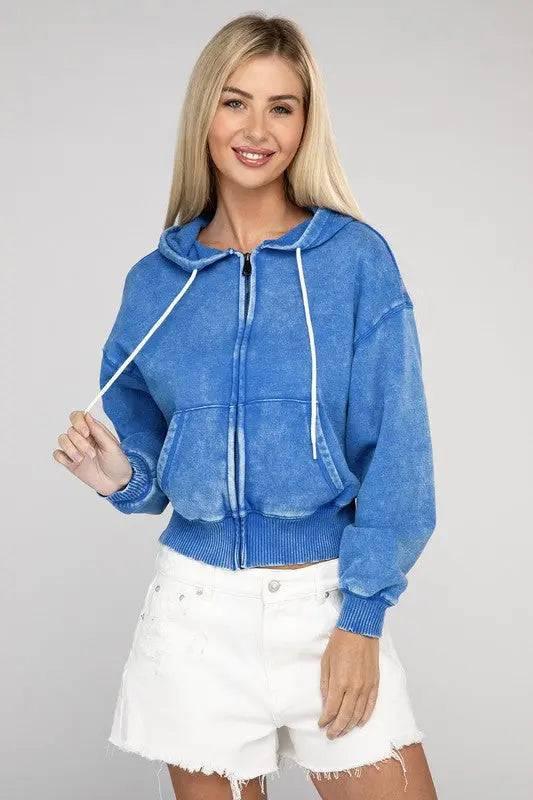 Zenana fleece cropped zip-up hoodie Hoodies