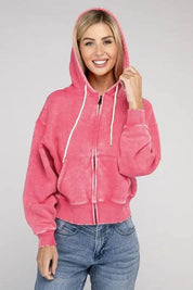 Zenana fleece cropped zip-up hoodie Hoodies