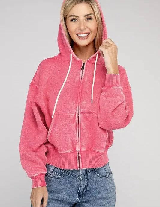 Zenana fleece cropped zip-up hoodie Hoodies