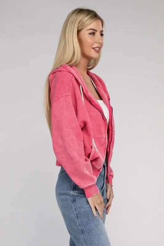 Zenana fleece cropped zip-up hoodie Hoodies