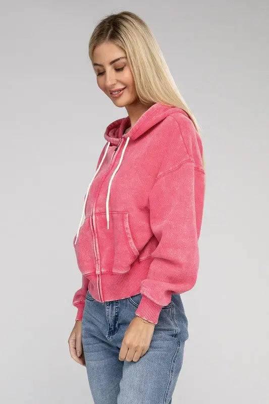 Zenana fleece cropped zip-up hoodie Hoodies