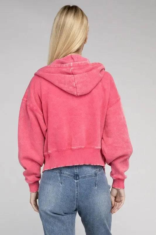 Zenana fleece cropped zip-up hoodie Hoodies