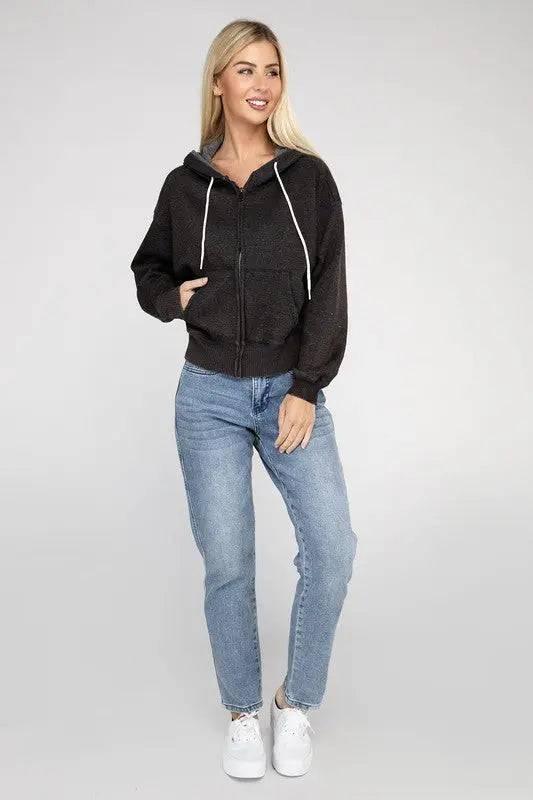 Zenana fleece cropped zip-up hoodie Hoodies