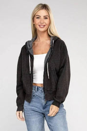 Zenana fleece cropped zip-up hoodie Hoodies