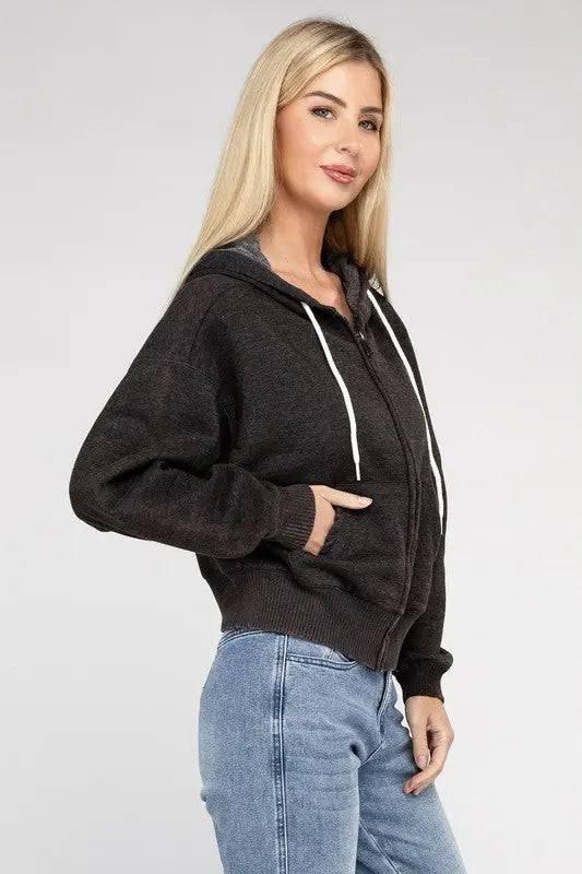 Zenana fleece cropped zip-up hoodie Hoodies