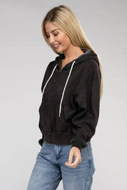 Zenana fleece cropped zip-up hoodie Hoodies