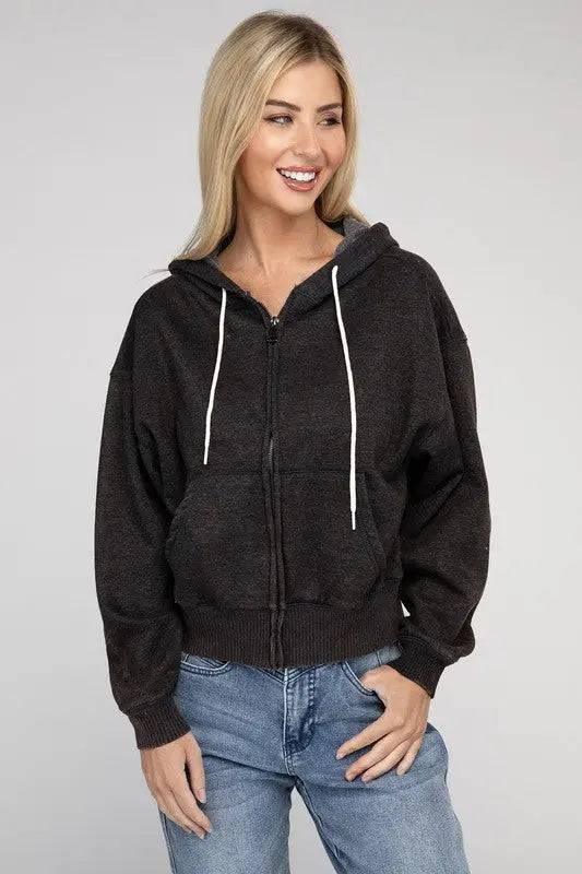 Zenana fleece cropped zip-up hoodie Hoodies