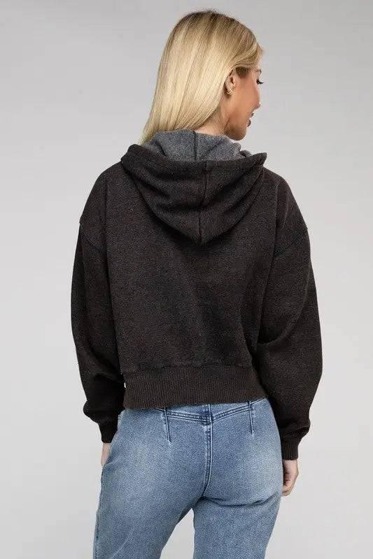 Zenana fleece cropped zip-up hoodie Hoodies