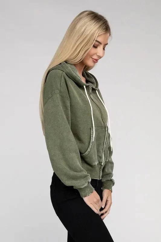 Zenana fleece cropped zip-up hoodie Hoodies