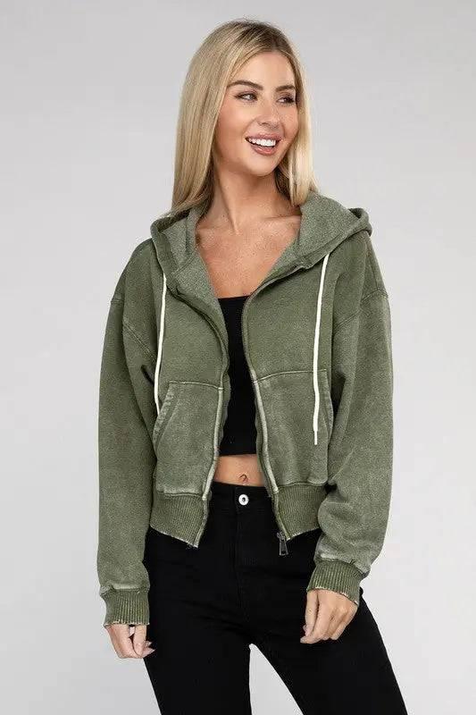 Zenana fleece cropped zip-up hoodie Hoodies