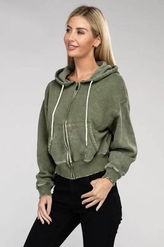 Zenana fleece cropped zip-up hoodie Hoodies