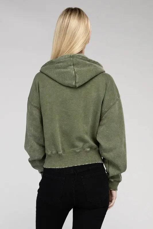 Zenana fleece cropped zip-up hoodie Hoodies