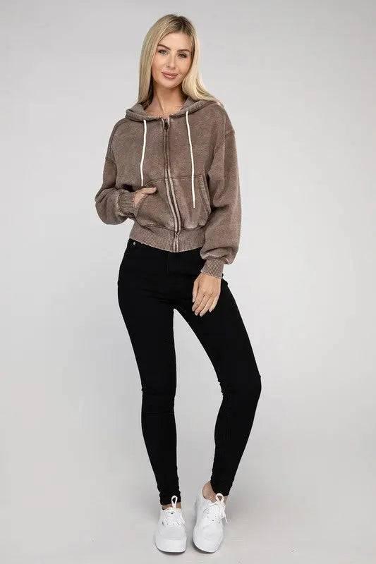 Zenana fleece cropped zip-up hoodie Hoodies