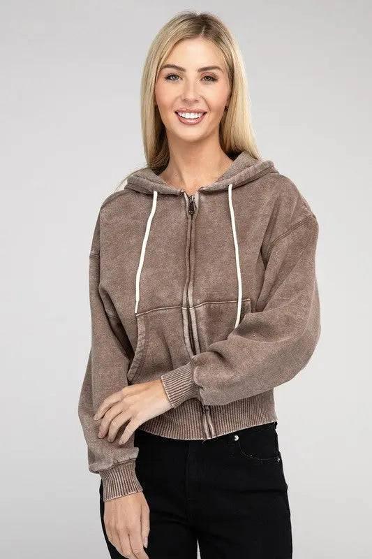 Zenana fleece cropped zip-up hoodie Hoodies