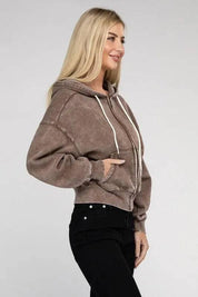 Zenana fleece cropped zip-up hoodie Hoodies