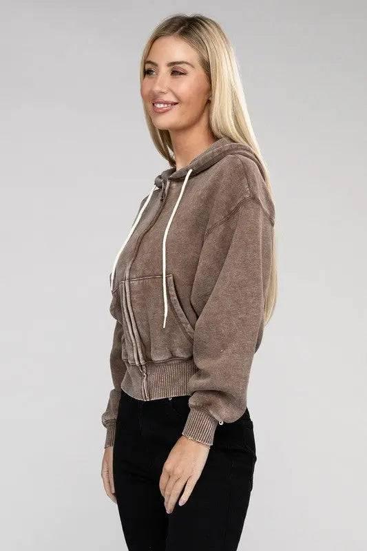 Zenana fleece cropped zip-up hoodie Hoodies