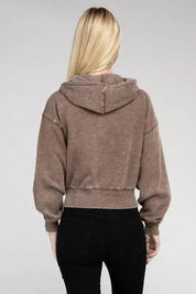 Zenana fleece cropped zip-up hoodie Hoodies